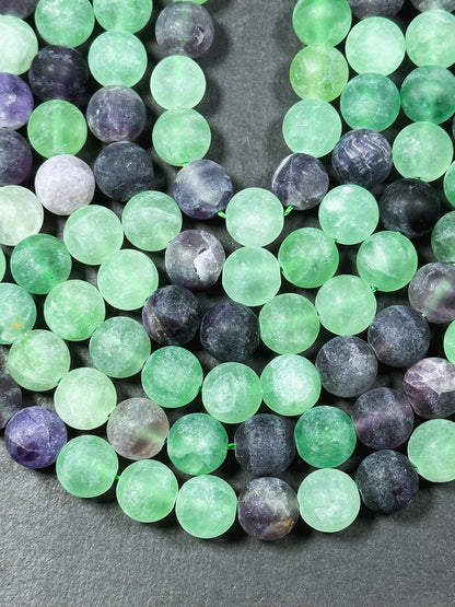 Natural Matte Fluorite Gemstone Bead 4mm 6mm 8mm 10mm 12mm Round Beads, Beautiful Natural Matte Green Purple Fluorite Beads 15.5" Strand