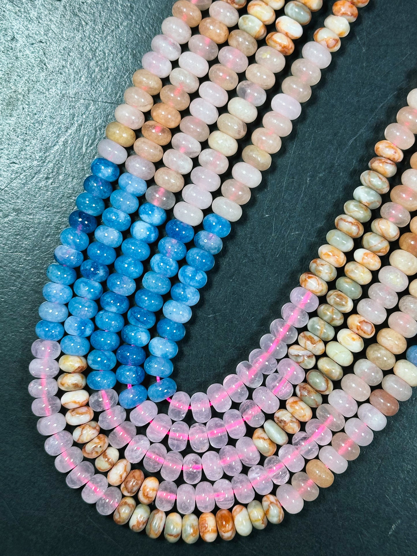 Natural Mixed Gemstone Beads 8x5mm Rondelle Shape, Beautiful Rose Quartz Jasper Flower Agate Blue Apatite Gemstone Beads, Full Strand 15.5"