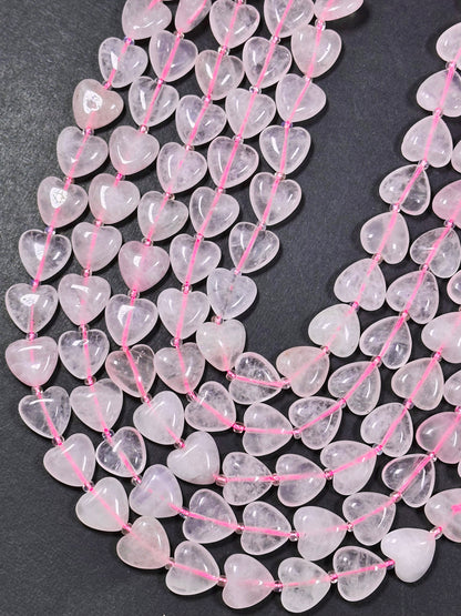 Natural Rose Quartz Gemstone Bead 10mm 14mm Heart Shape Bead, Gorgeous Natural Clear Pink Rose Quartz Beads, Great Quality Full Strand 15.5"