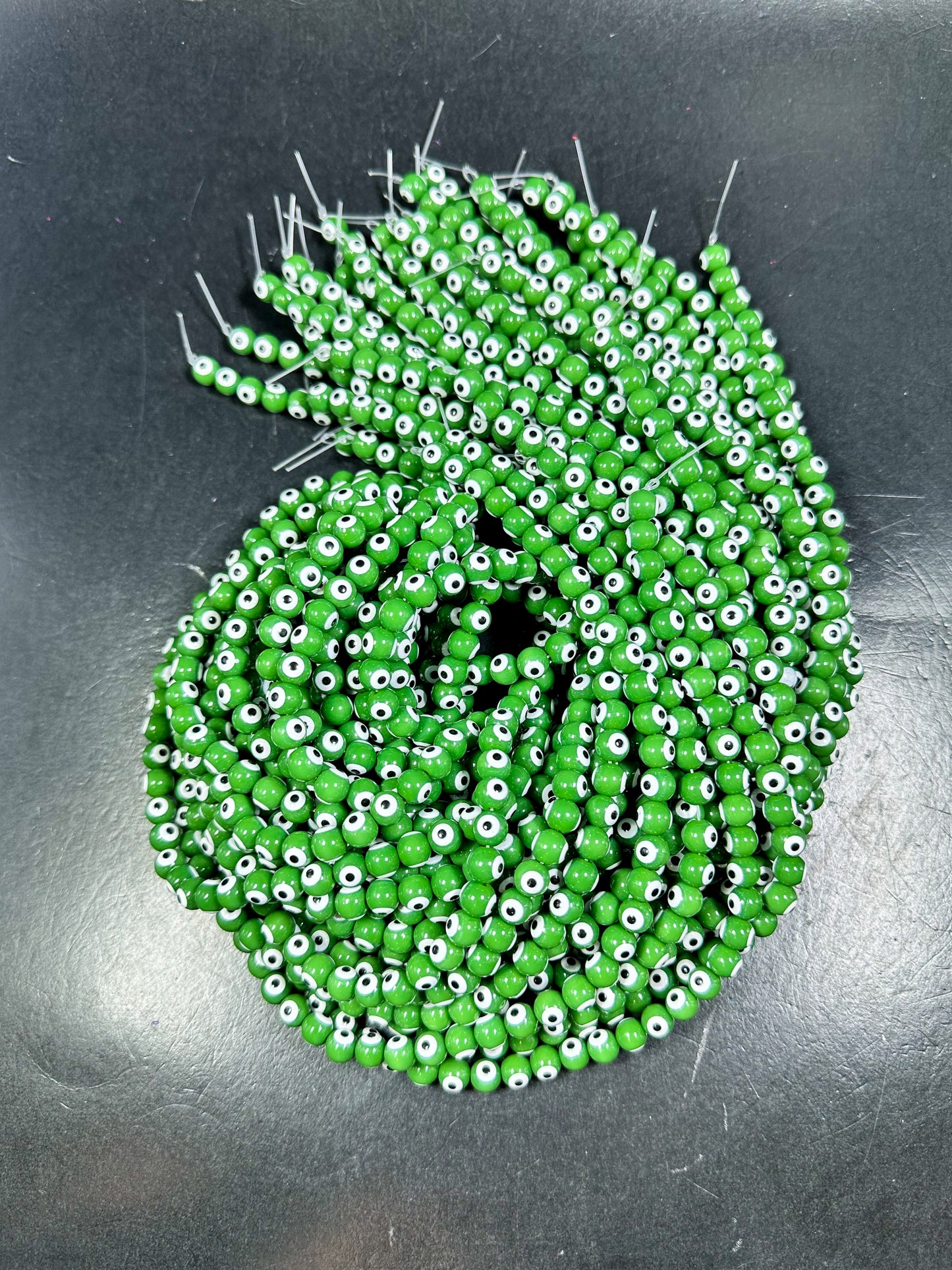 Beautiful Green Evil Eye Glass Beads 6mm 8mm Round Beads, Beautiful Green Evil Eye Amulet Glass Beads, Full Strand Evil Eye Glass Beads