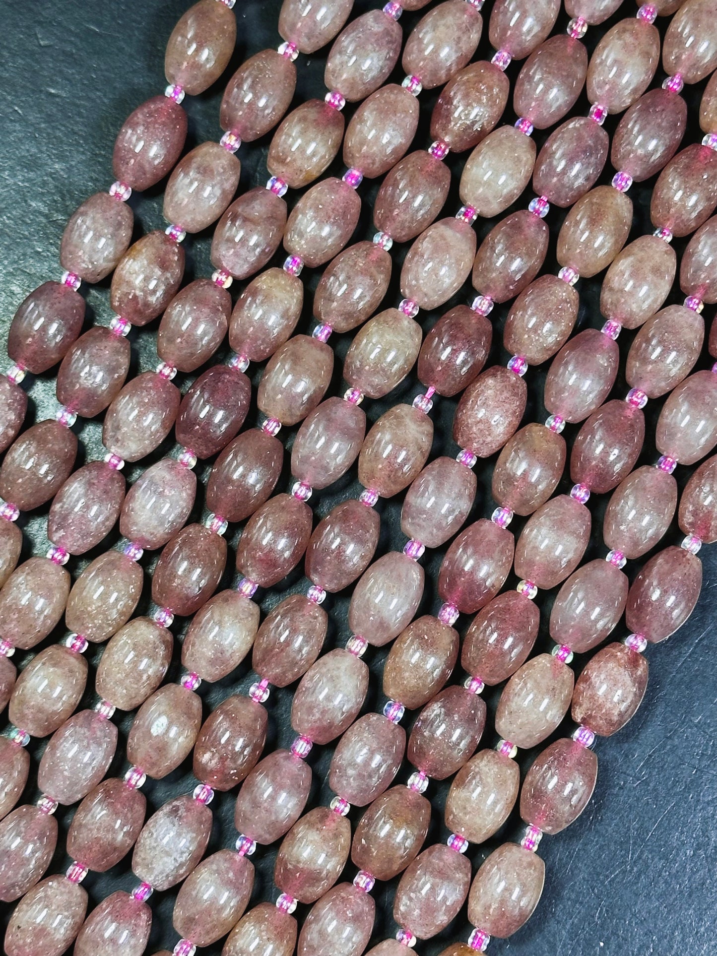 Natural Strawberry Quartz Gemstone Bead 15x10mm Tube Shape, Beautiful Pink Red Color Great Quality Strawberry Quartz Full Strand 15.5"