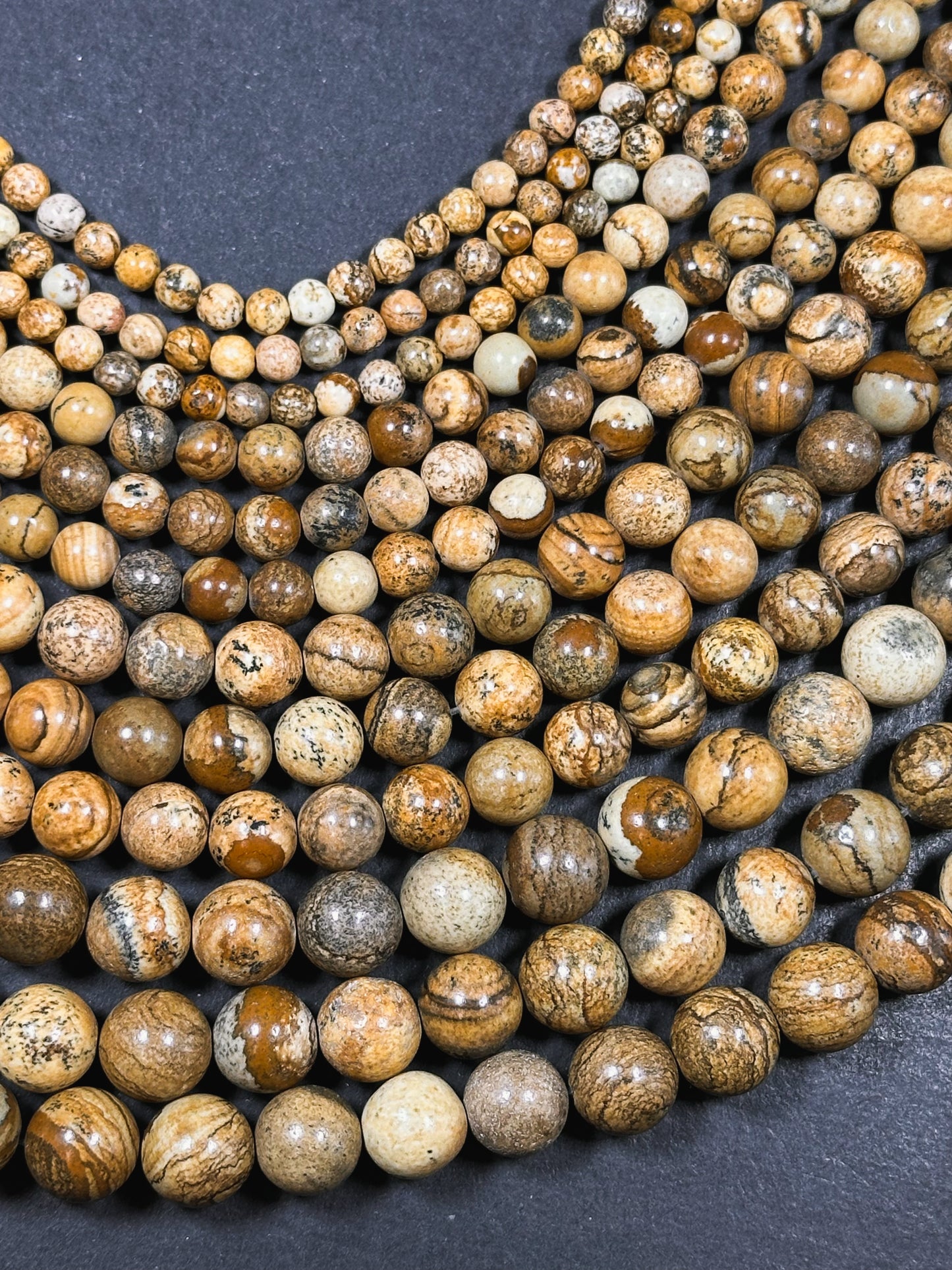 Natural Picture Jasper Gemstone 4mm 6mm 8mm 10mm Round Beads, Beautiful Natural Brown Tan Color Picture Jasper Gemstone Beads 15.5" Strand