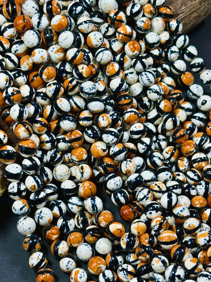 Beautiful Rain Flower Stone Bead 4mm 6mm 8mm 10mm Round Beads, Gorgeous Multicolor Orange Black White Rain Flower Beads Full Strand 15.5"