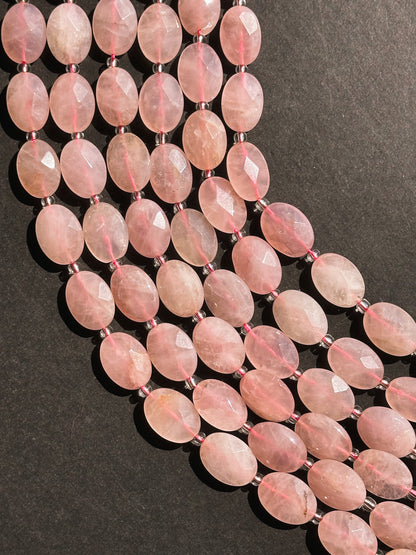 Natural Rose Quartz Gemstone Bead Faceted 18x13mm Oval Shape Bead, Beautiful Natural Rose Pink Color Rose Quartz Gemstone Beads 15.5" Strand