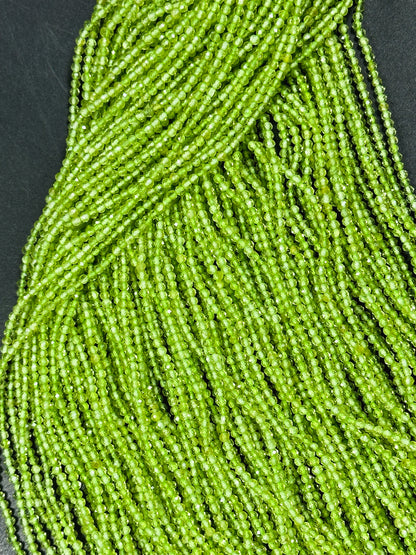 AAA NATURAL Peridot Gemstone Bead Faceted 2mm Round Bead, Beautiful Natural Green Color Peridot Gemstone Bead, Excellent Quality Beads 15.5"