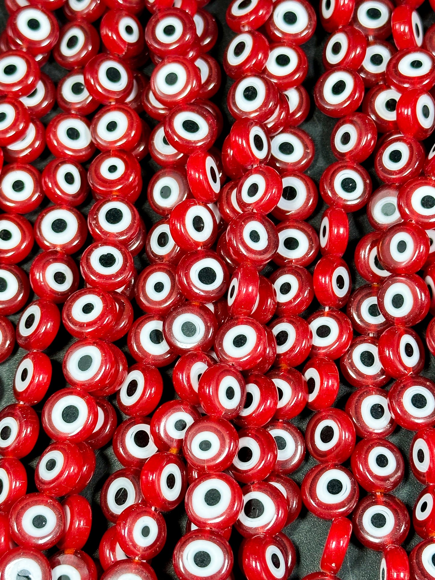 Beautiful Evil Eye Glass Beads 8mm 10mm Flat Coin Shape, Beautiful Dark Red Color Evil Eye Glass Beads, Religious Amulet Prayer Beads