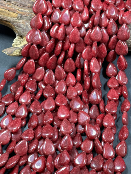 Natural Red Jade Gemstone Bead 20x15mm Teardrop Shape, Beautiful Natural Red Color Jade Gemstone Bead, Excellent Quality Full Strand 15.5"