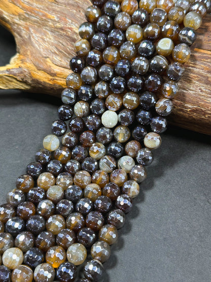 Mystic Natural Botswana Agate Gemstone Bead Faceted 6mm 8mm 10mm Round Beads, Beautiful Natural Brown Botswana Agate Gemstone Bead 15.5"