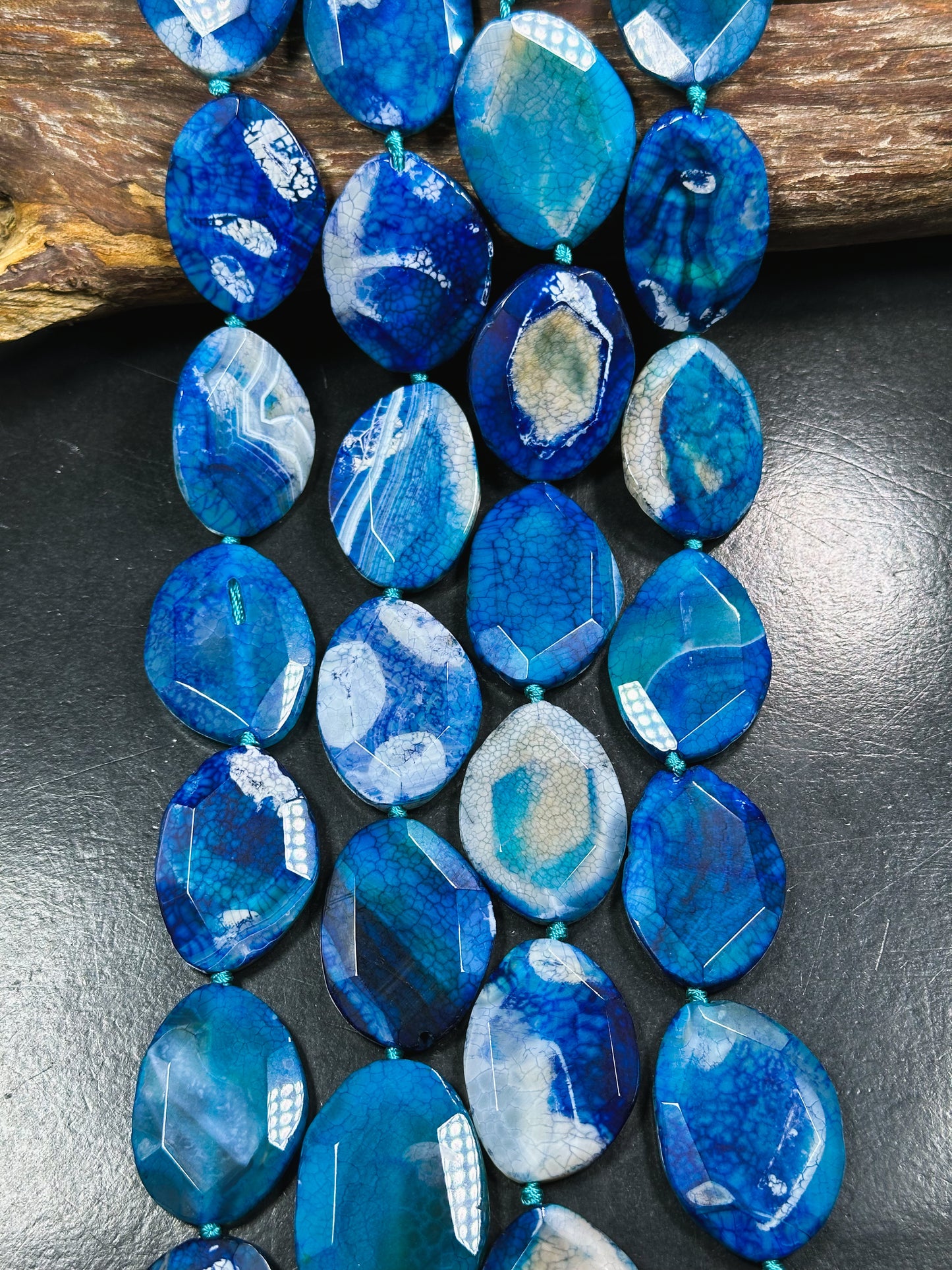 Natural Dragon Skin Agate Gemstone Bead Faceted Oval Shape Bead, Beautiful Royal Blue Color Dragon Skin Agate Beads, Full Strand 15.5"