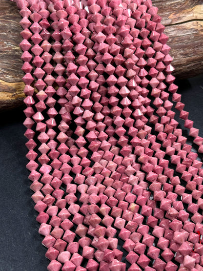 Natural Rhodochrosite Gemstone Bead Faceted 8mm Bicone Diamond Shape Bead, Beautiful Natural Pink Color Rhodochrosite Bead Full Strand 15.5"