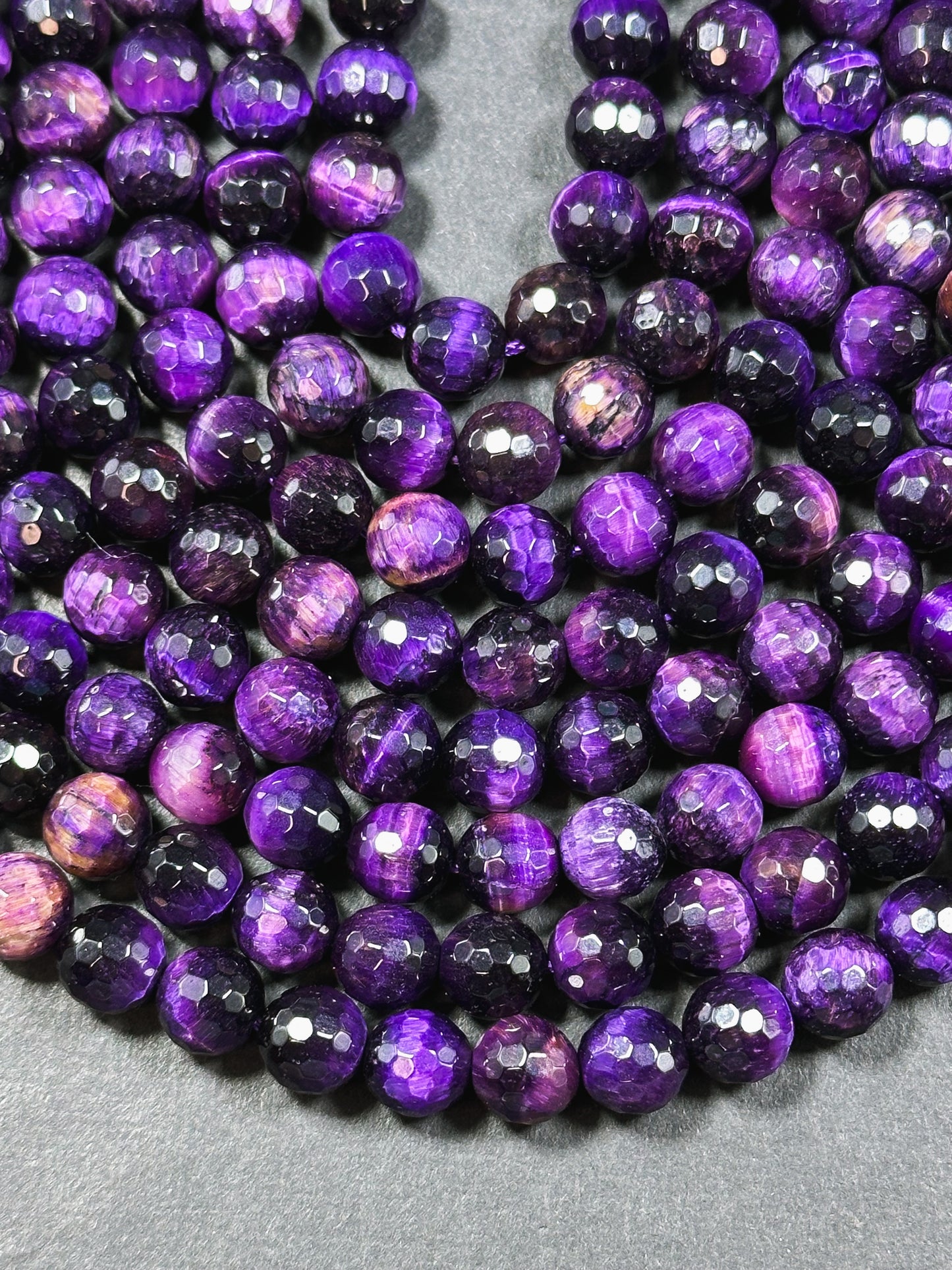 Natural Purple Tiger Eye Gemstone Bead Faceted 8mm Round Beads, Beautiful Purple Color Tiger Eye Gemstone Bead, Great Quality 15.5" Strand