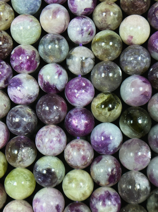 AA Natural Purple Mica Emerald Gemstone Bead 8mm 10mm Round Beads, Beautiful Natural Purple Green Gray Mica Emerald Stone Beads 15.5" Strand