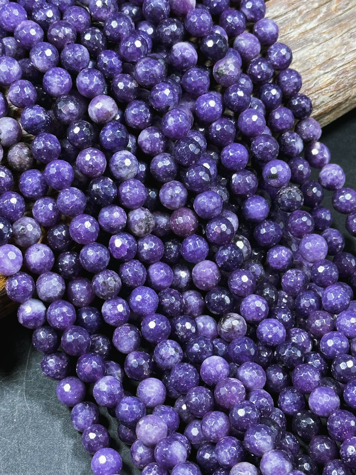 NATURAL Lepidolite Gemstone Bead Faceted 6mm 8mm 10mm Round Bead, Beautiful Deep Dark Purple Color Lepidolite Gemstone Beads Full Strand 15.5"