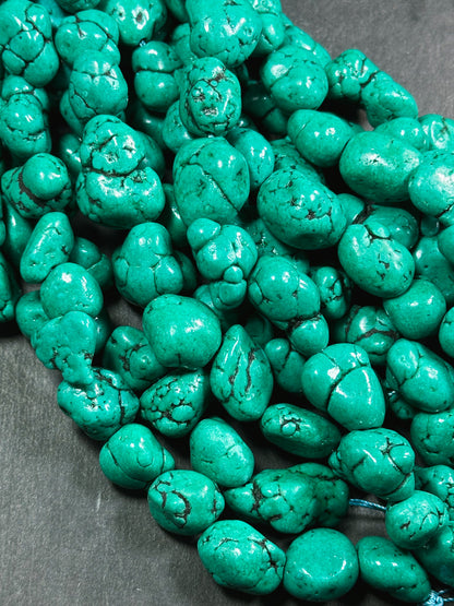 Beautiful Howlite Turquoise Gemstone Beads Freeform Nugget Shape Beads, Gorgeous Green Turquoise Color Howlite Stone Bead, Full Strand 15.5"