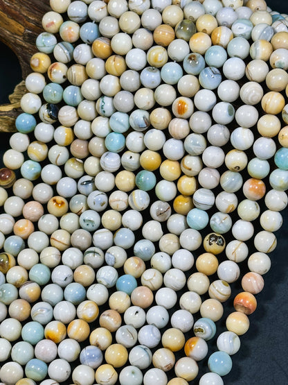 Natural Dragon Skin Agate Gemstone Bead 10mm Round Beads, Beautiful Light Blue Orange Beige Color Dragon Skin Agate Beads Great Quality 15.5