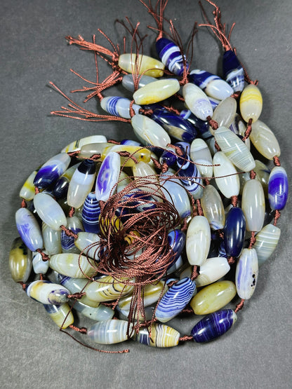 AAA Natural Botswana Agate Gemstone Bead 28x13mm Barrel Shape, Beautiful Purple Beige Color Botswana Agate, Great Quality Full Strand 15.5"