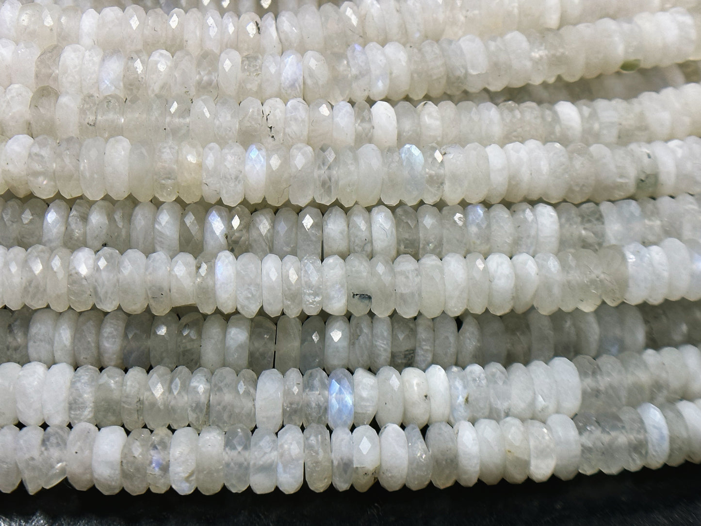 Natural Moonstone Gemstone Bead Faceted 6x2mm Rondelle Shape, Beautiful Natural White Color Blue Flash Moonstone Beads, Full Strand 15.5"