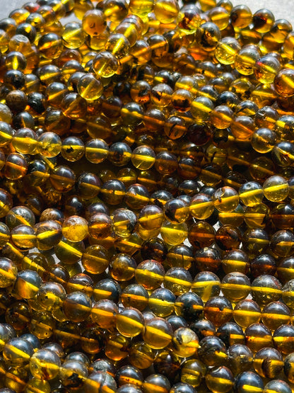 Natural Amber Baltic Gold Gemstone Bead 6-7mm Round Beads, Beautiful Natural Dark Yellow Brown Color Baltic Gold Gemstone Beads Full Strand 15.5"