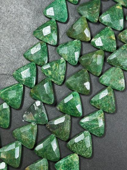 Natural Green Moss Agate Gemstone Bead Faceted 20mm Triangle Shape, Beautiful Natural Green Color Moss Agate Stone Beads, Full Strand 15.5"