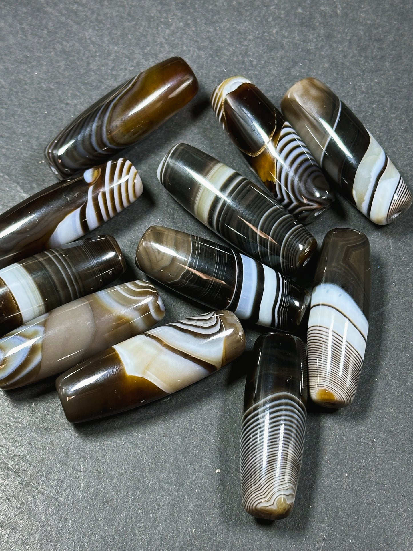 AAA NATURAL Botswana Agate Gemstone Bead 40x13mm Barrel/Tube Shape Bead, Gorgeous Brown, Dark Brown White Color Botswana Agate LOOSE Beads