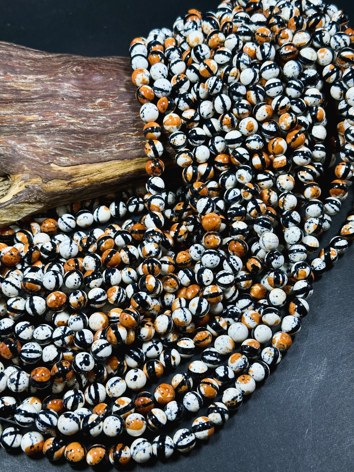 Beautiful Rain Flower Stone Bead 4mm 6mm 8mm 10mm Round Beads, Gorgeous Multicolor Orange Black White Rain Flower Beads Full Strand 15.5"