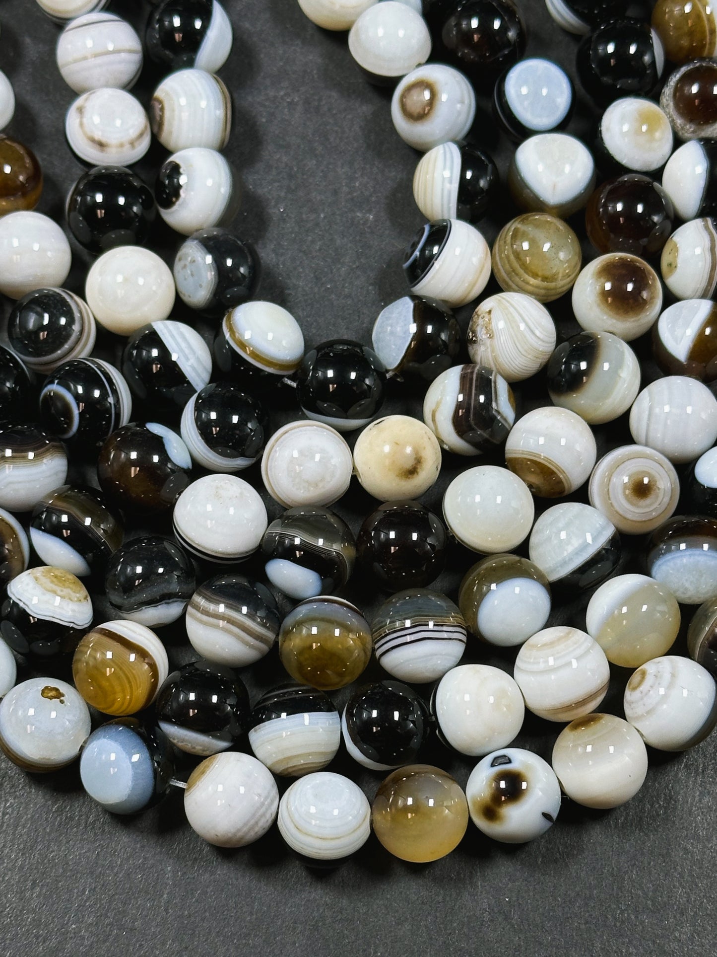 Natural Agate Gemstone Bead 12mm Round Beads, Beautiful Natural Multicolor White Brown Black Color Swirly Agate Gemstone Beads 15.5" Strand