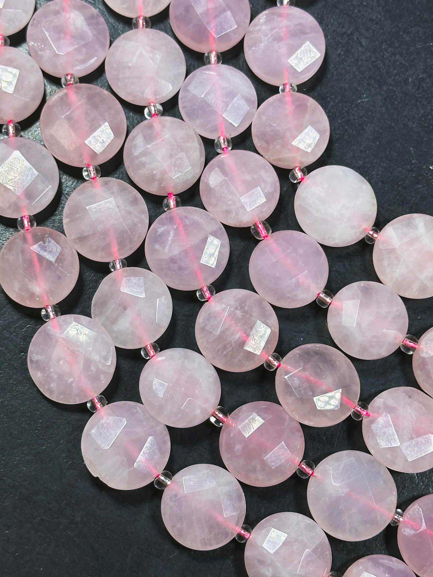 Natural Rose Quartz Gemstone Bead Faceted 18mm Coin Shape, Beautiful Natural Pink Color Rose Quartz Bead, Great Quality Full Strand 15.5"