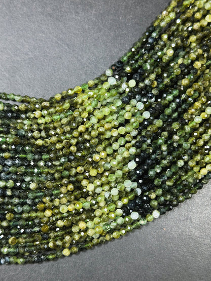 AAA Natural Green Tourmaline Gemstone Bead Faceted 4mm Round Beads, Beautiful Natural Multi Green Tourmaline Beads Excellent Quality 15.5"