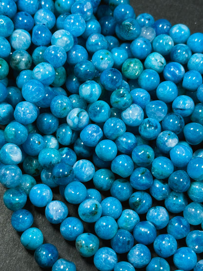 Natural Apatite Quartz Gemstone Bead 8mm Freeform Round Beads, Beautiful Sky Blue Color Apatite Quartz Gemstone Beads, Full Strand 15.5"