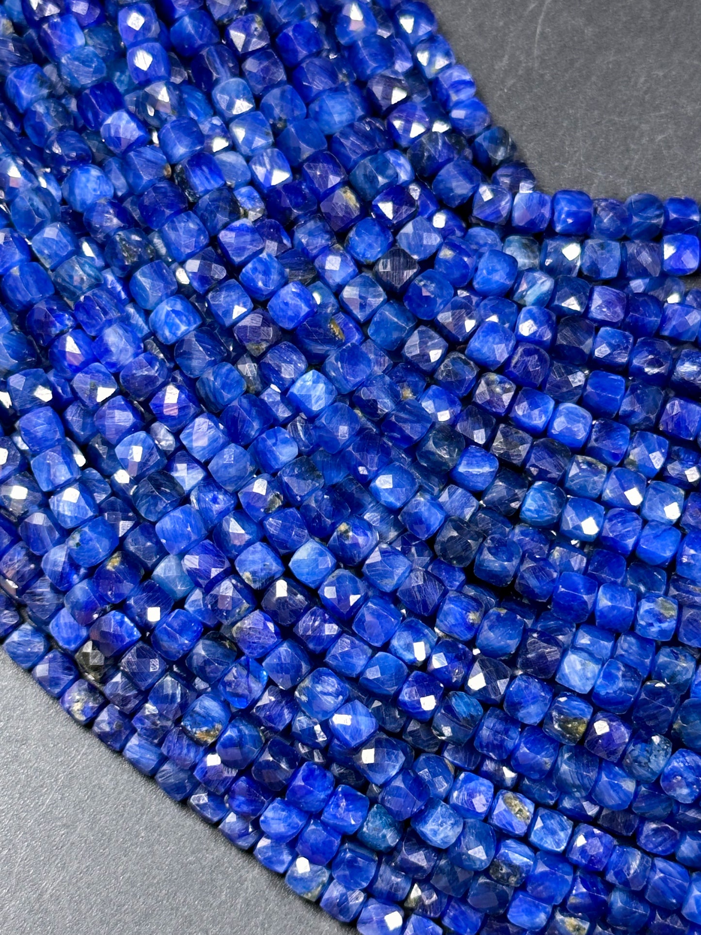 AAA NATURAL Kyanite Gemstone Bead Faceted 4mm Cube Shape, Gorgeous Natural Dark Blue Kyanite Gemstone Bead Excellent Quality Beads 15.5"