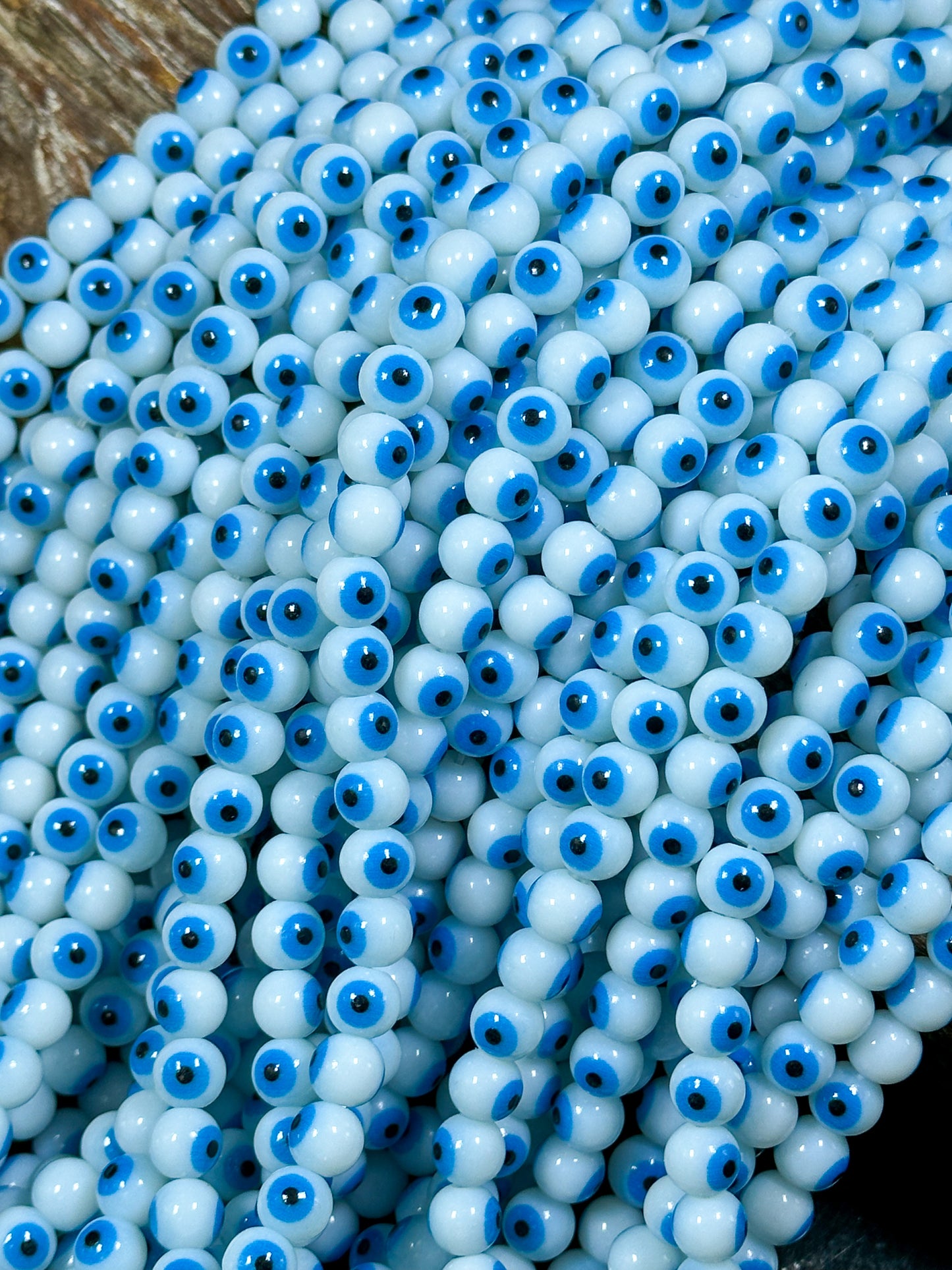 Beautiful Evil Eye Glass Beads 8mm Round Beads, Beautiful White with Blue Eyes Evil Eye Amulet Glass Beads, Full Strand Glass Beads