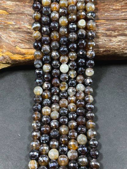 Mystic Natural Botswana Agate Gemstone Bead Faceted 6mm 8mm 10mm Round Beads, Beautiful Natural Brown Botswana Agate Gemstone Bead 15.5"