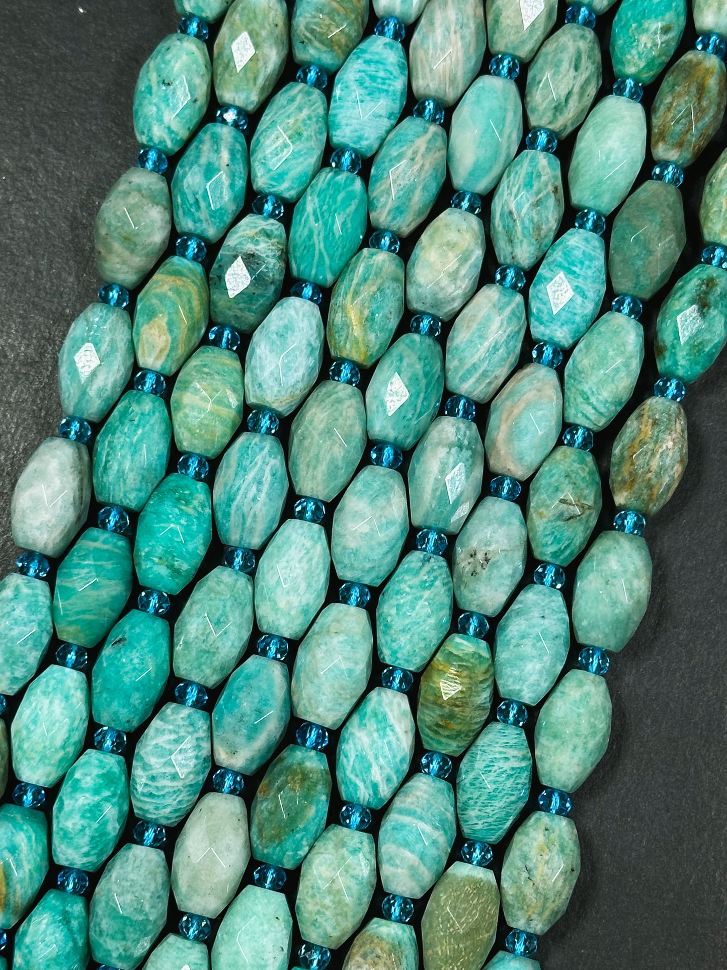 Natural Amazonite Gemstone Bead Faceted 15x10mm Barrel Shape, Gorgeous Natural Green Blue Color Amazonite Gemstone Bead Full Strand 15.5"