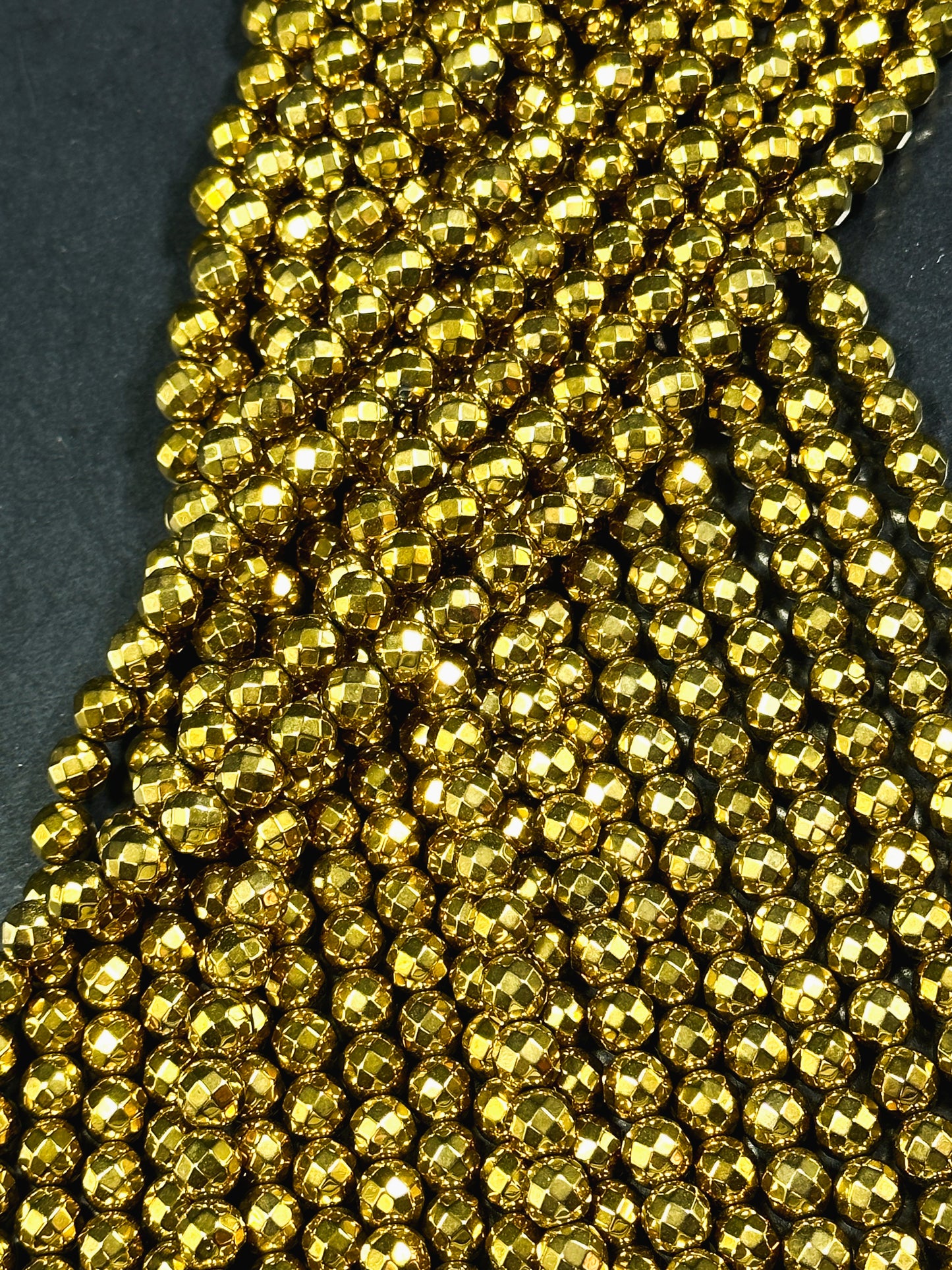 NATURAL Pyrite Gemstone Bead Faceted 2mm 4mm 6mm 8mm Round Beads, Beautiful Gold Color Plated Pyrite Gemstone Loose Bead Full Strand 15.5"