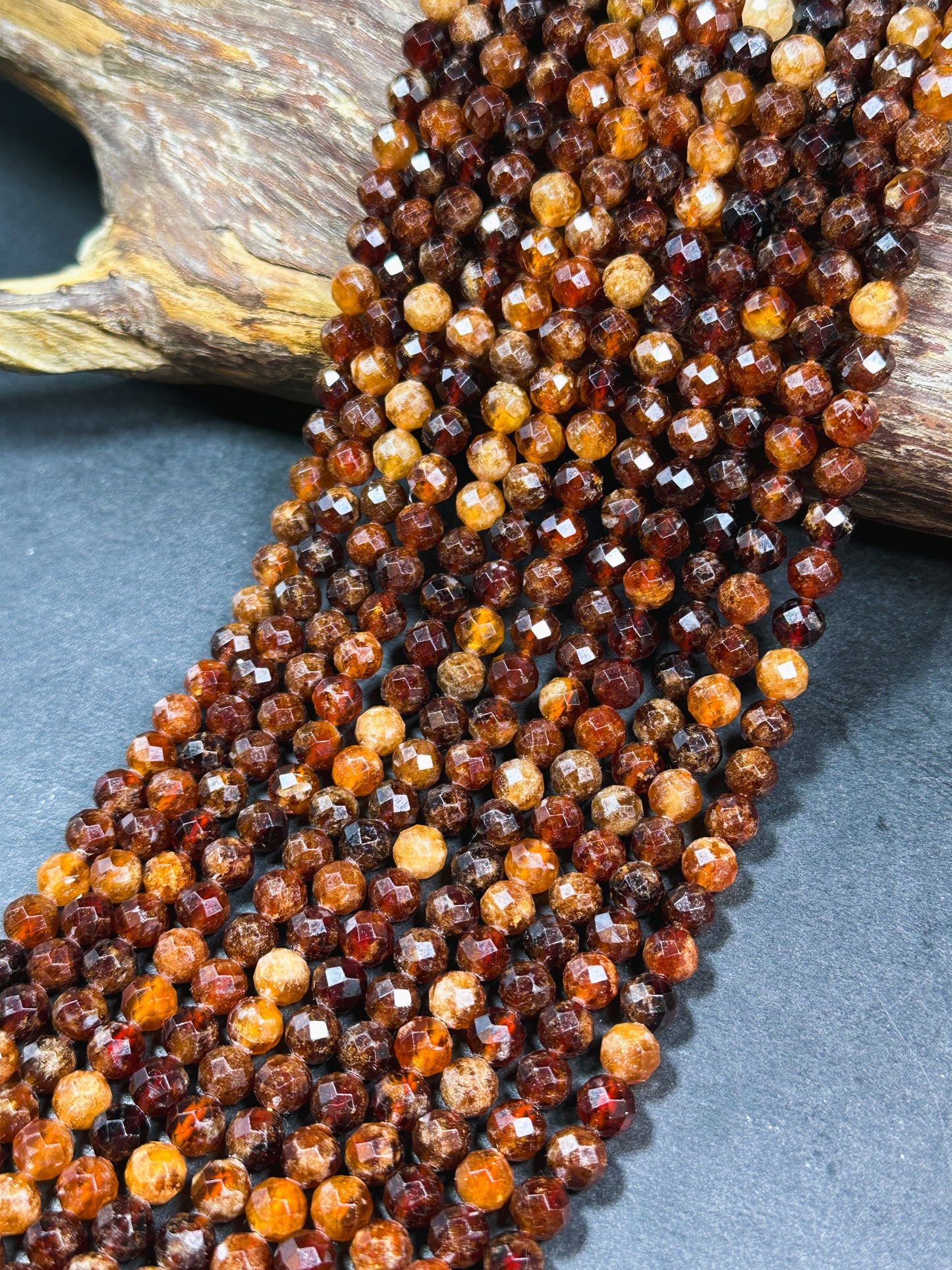 AA Natural Hessonite Orange Garnet Gemstone Bead Faceted 7mm 9mm Round Bead, Gorgeous Orange Brown Color Hessonite Garnet Bead, 15.5" Strand