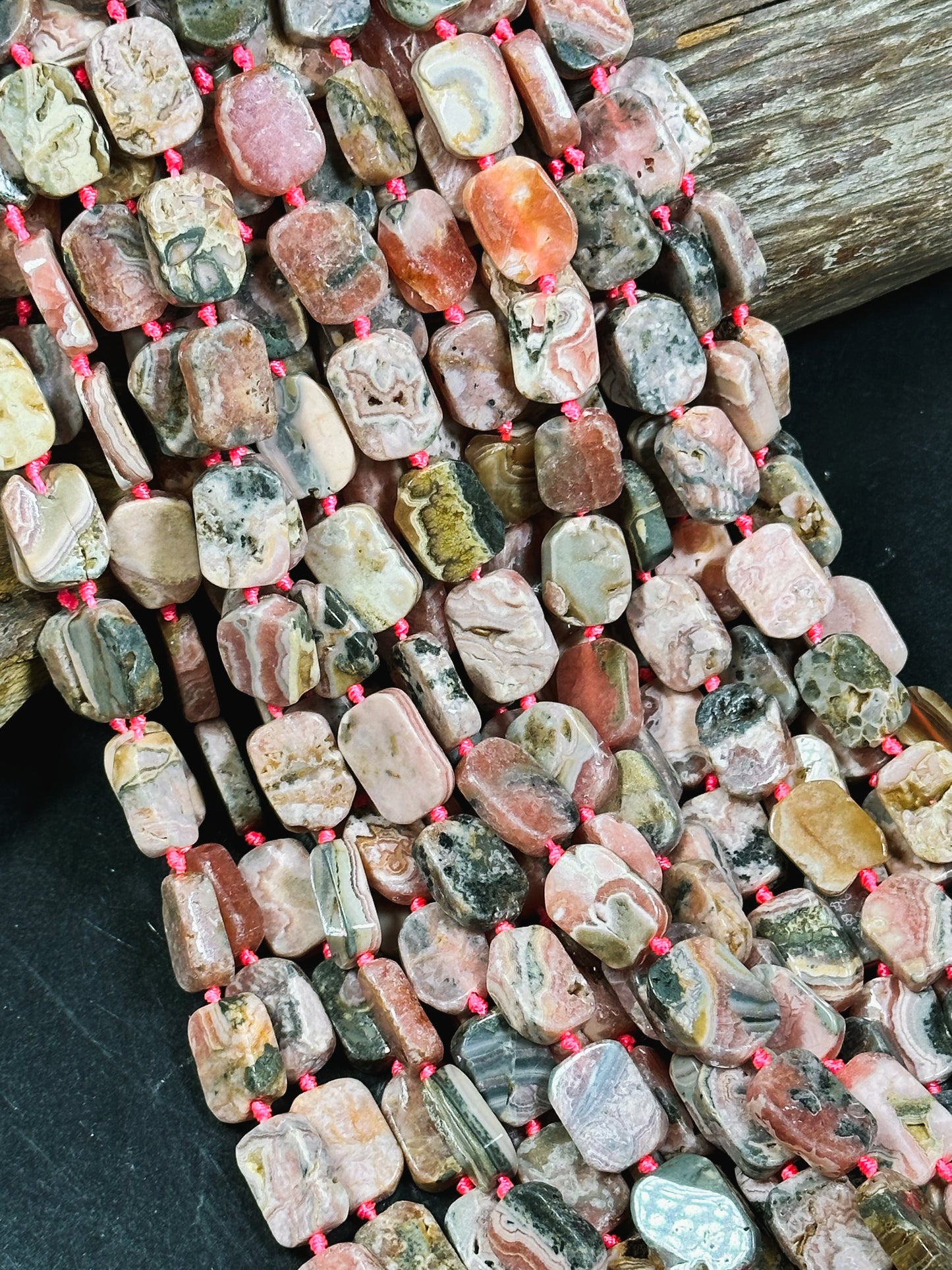 NATURAL Rhodochrosite Gemstone Bead 15x11mm Rectangle Tablet Shape, Beautiful Natural Pink Brown Color Gemstone Beads Full Strand 15.5"