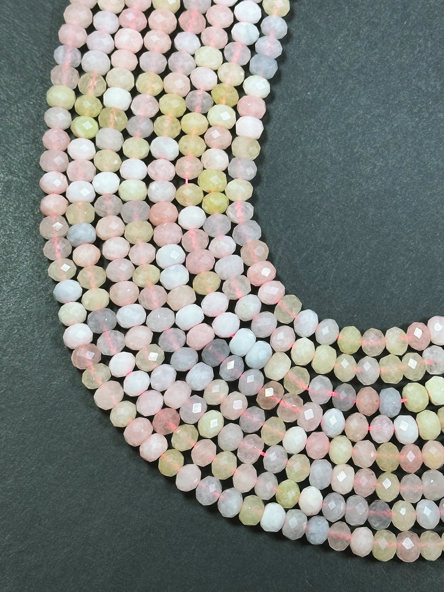 Natural Morganite Gemstone Bead Faceted 6x4mm 8x5mm Rondelle Shape, Beautiful Natural Pastel Pink Purple Yellow Color Morganite Beads 15.5" Strand