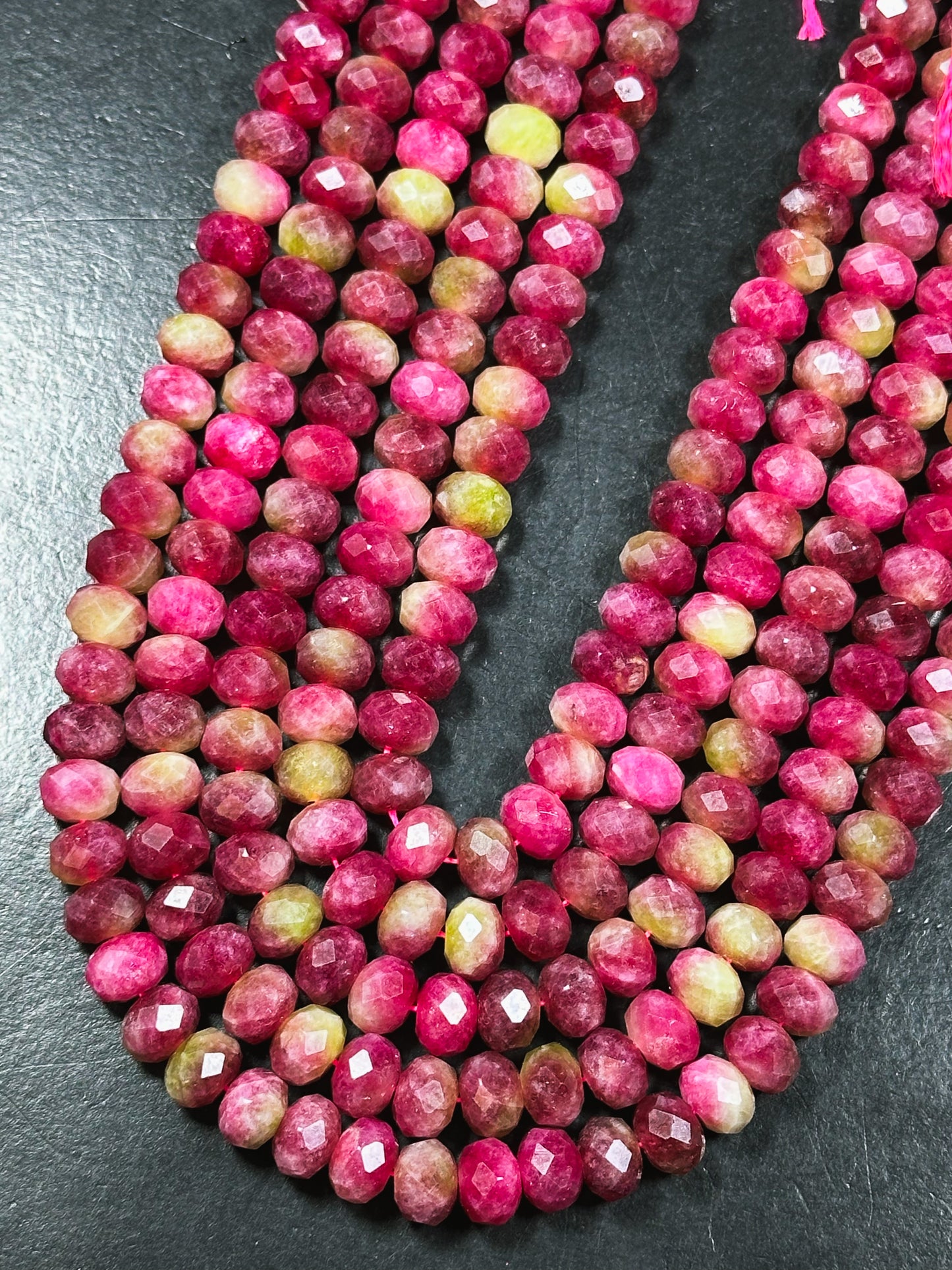 Natural Watermelon Tourmaline Quartz Gemstone Bead Faceted 10x7mm Rondelle Shape, Beautiful Red Pink Green Color Stone Bead, 15.5" Strand