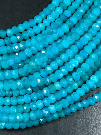 AA Natural Amazonite Gemstone Bead Faceted 8x6mm Rondelle Shape, Gorgeous Natural Blue Green Color Amazonite Great Quality Full Strand 15.5"