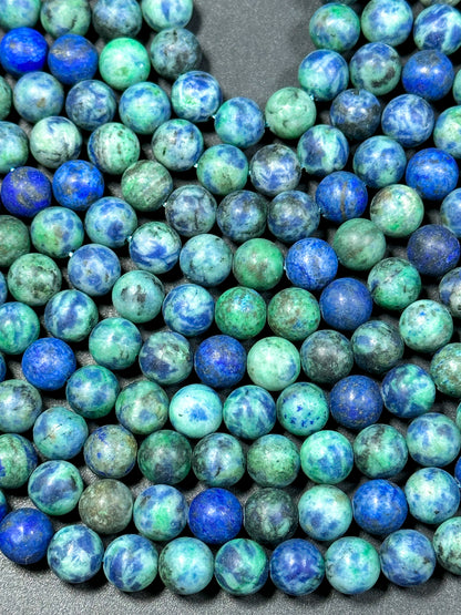 Natural Matte Azurite Gemstone Bead 4mm 6mm 8mm 10mm 12mm Round Beads, Gorgeous Green Blue Color Azurite Gemstone Beads, Full Strand 15.5"