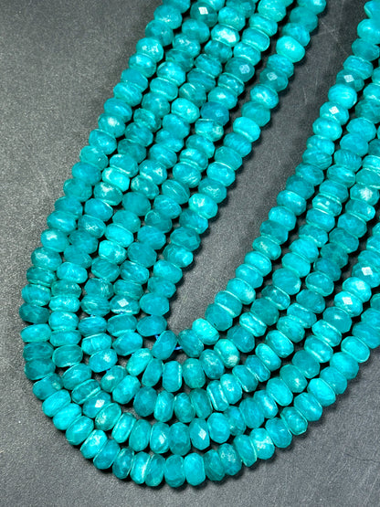 AA+ NATURAL Amazonite Gemstone Bead Faceted 6x4mm 8x5mm Rondelle Shape, Gorgeous Green Blue Color Amazonite Gemstone Bead Full Strand 15.5"