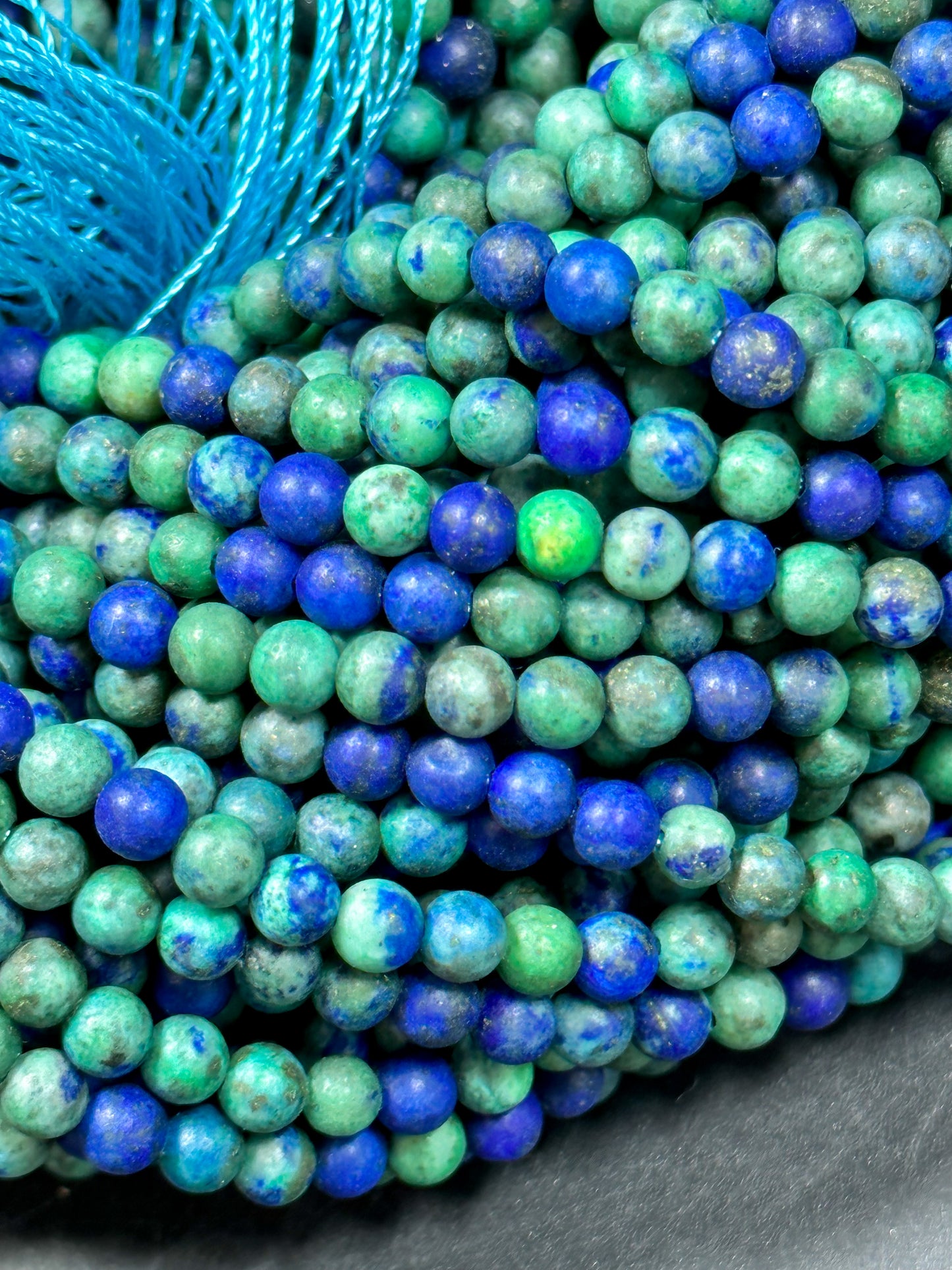 Natural Matte Azurite Gemstone Bead 4mm 6mm 8mm 10mm 12mm Round Beads, Gorgeous Green Blue Color Azurite Gemstone Beads, Full Strand 15.5"