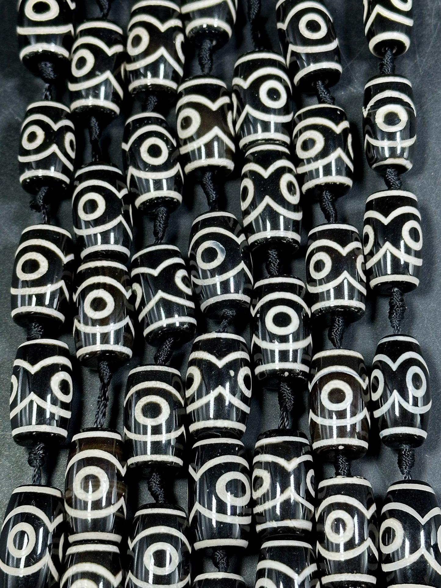 Natural Tibetan Gemstone Bead 24x14mm Barrel Shape Bead, Beautiful Black White Color Hand Painted Design Tibetan Gemstone Bead Great Quality