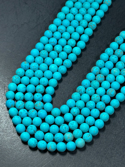 NATURAL Matte Blue Howlite Turquoise Gemstone Bead 6mm 8mm 10mm Round Beads, Gorgeous Turquoise Blue Color Beads Full Strand 15.5"