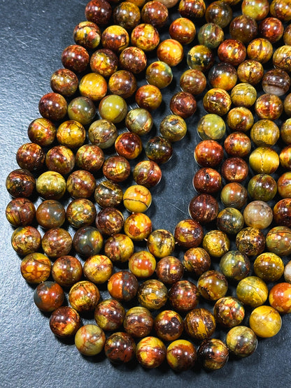 Natural Golden Pietersite Gemstone Bead 6mm 8mm 9mm 10mm 11mm Round Bead, Gorgeous Gold Orange Red Pietersite Bead, Excellent Quality 15.5