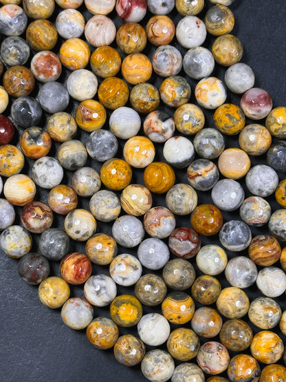 AAA Natural Crazy Lace Agate Gemstone Bead Faceted 4mm 6mm 8mm 10mm 12mm Round Bead, Beautiful Multicolor Gray Yellow Beige Crazy Lace Agate