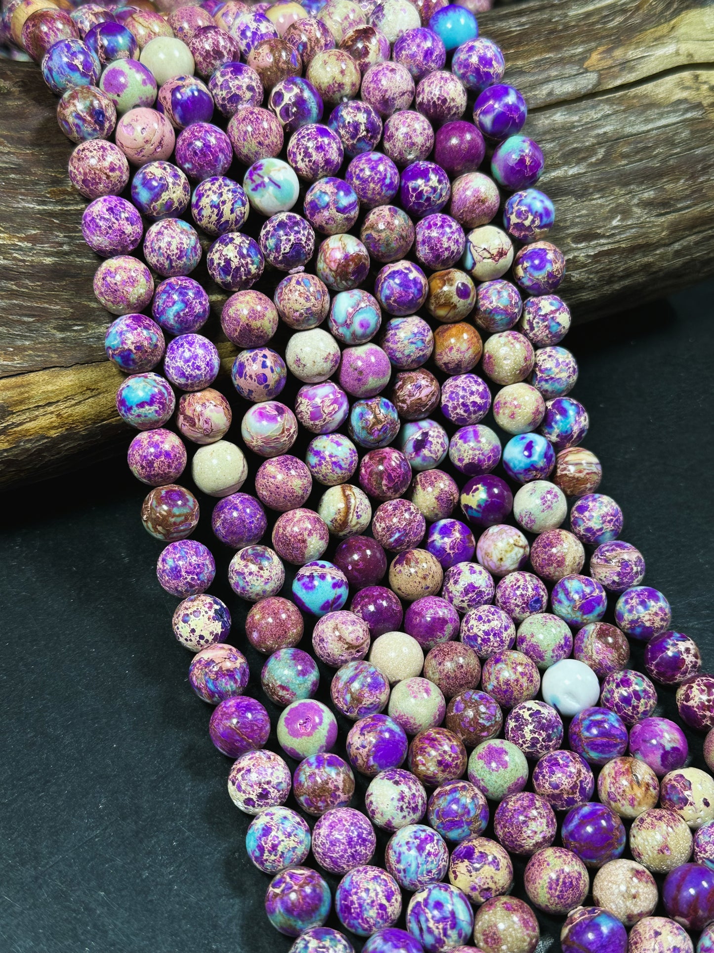 Natural Sea Sediment Jasper Gemstone Bead 6mm 8mm 10mm Round Beads, Beautiful Purple Blue Beige Color Imperial Jasper Bead Full Strand 15.5"