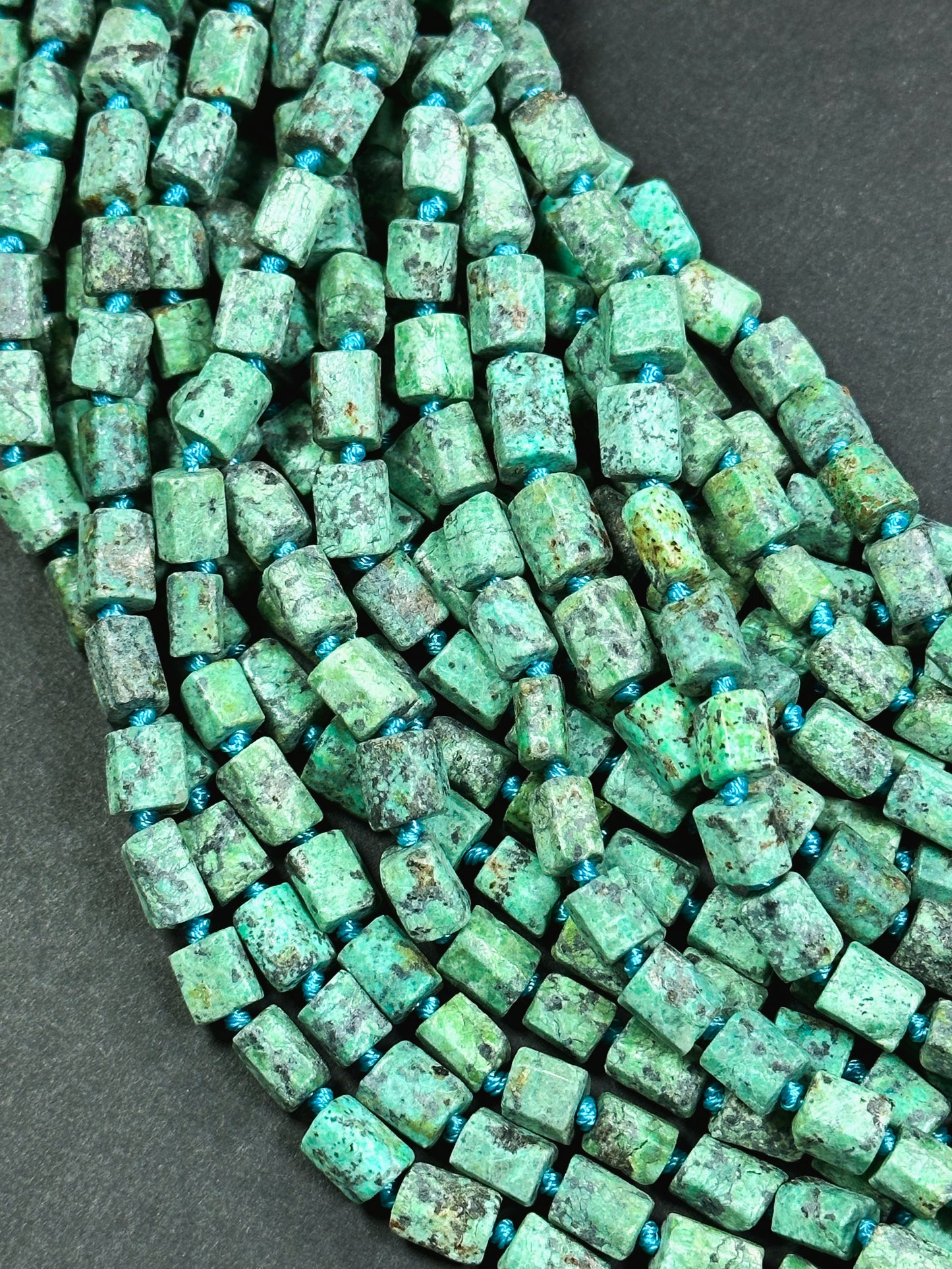 Natural African Turquoise Gemstone Faceted 8x6mm Tube Shape Bead, Beautiful Green Turquoise Color African Turquoise Beads Full Strand 15.5"