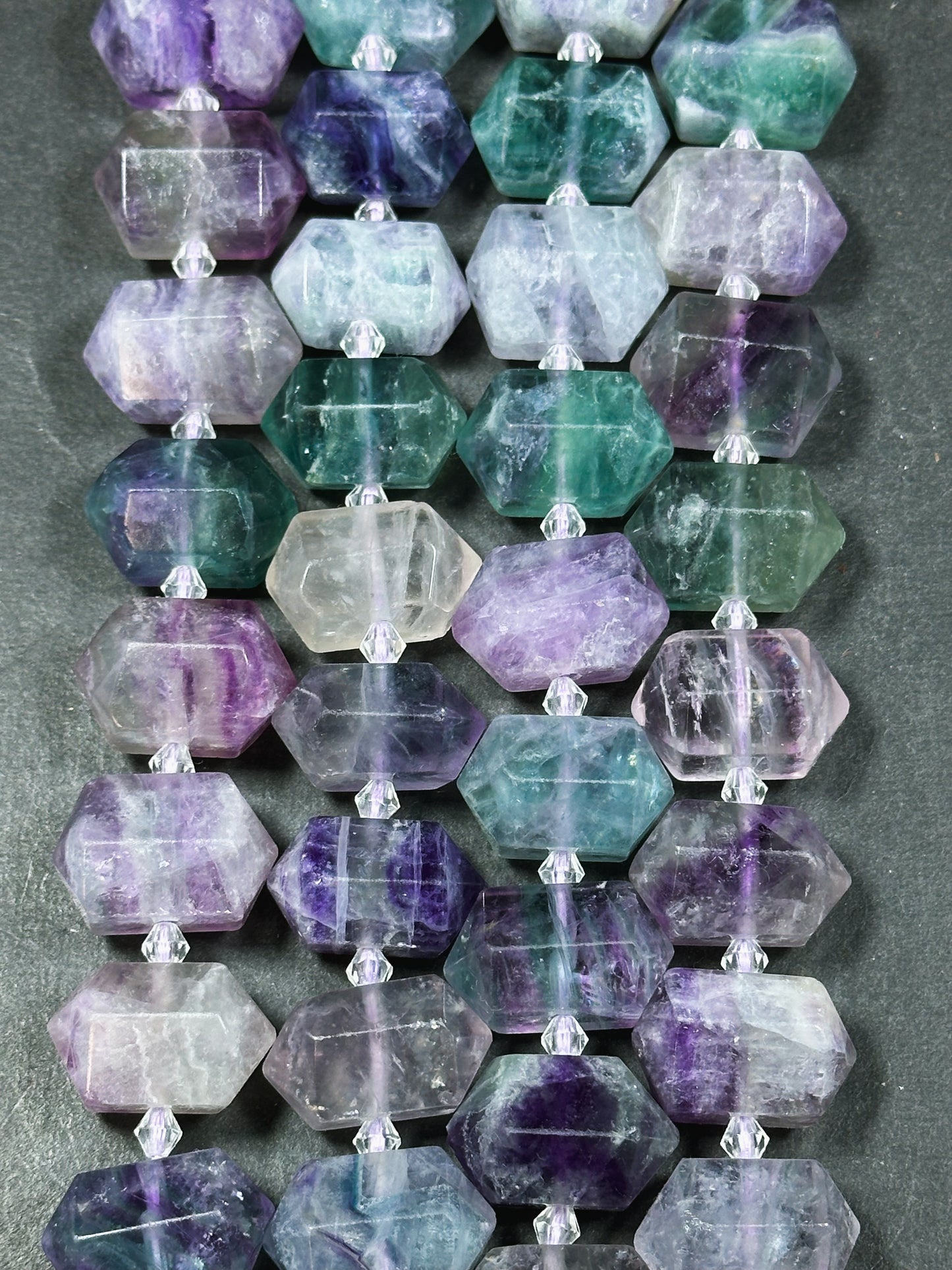 Natural Fluorite Gemstone Bead Faceted 25x16mm Double Point Barrel Shape, Beautiful Natural Multicolor Purple Green Fluorite Beads 15.5"