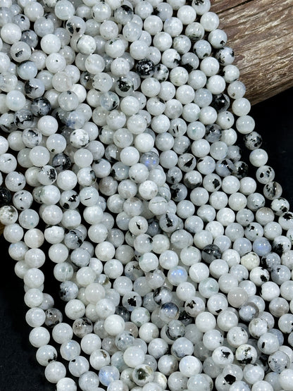 NATURAL Moonstone Gemstone Bead 6mm 8mm 10mm Round Bead, Beautiful Natural White Color with Black Specks Moonstone Gemstone Bead Full Strand